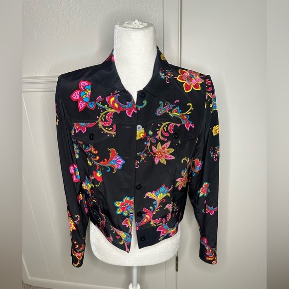 Maggy L Colorful Floral Women's Blazer silk size 4P - Picture 1 of 8